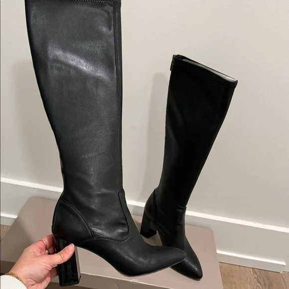 Franco Sarto High Knee Black Leather Boot - Picture 3 of 8